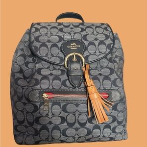 Coach Denim Backpack with Tan Accents